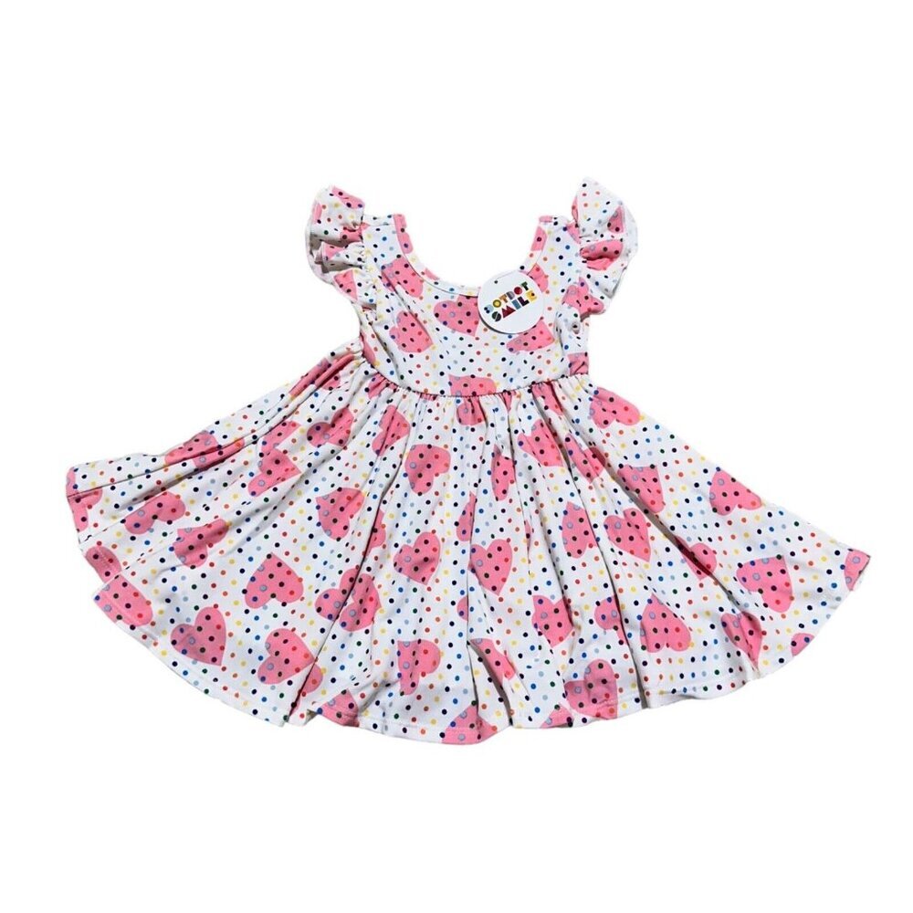 Dot Dot Smile Size 12/24M Empire Dress Pink Heart Polka Dot Flutter Sleeve Twirl